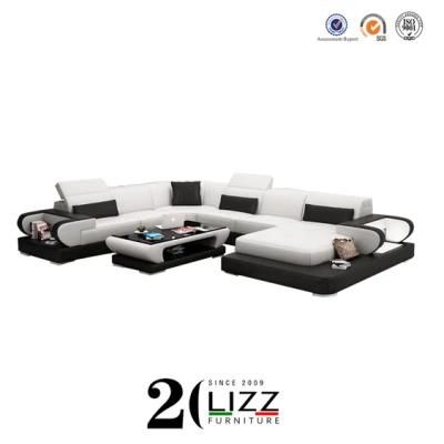 Modern Leisure Commercial Sectional U Shape Corner Leather Sofa