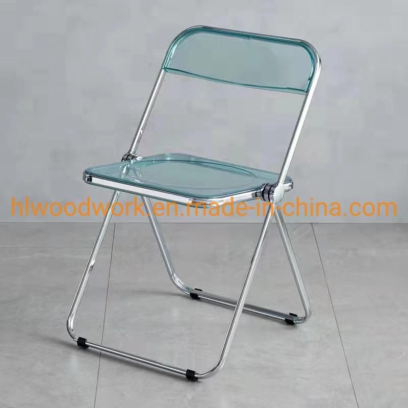 Modern Transparent Green Folding Chair PC Plastic Living Room Chair Chrome Frame Office Bar Dining Leisure Banquet Wedding Meeting Chair Plastic Dining Chair