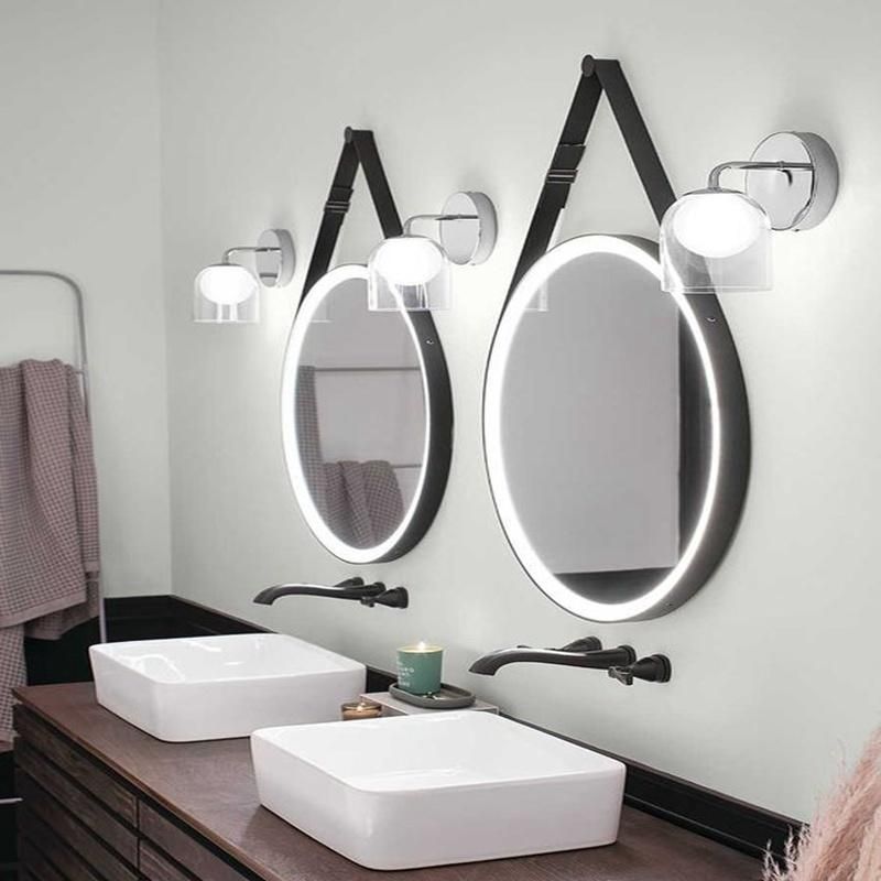 4mm Wall Mounted Round Metal Framed Mirror Bathroom LED Mirror with Iron Strap