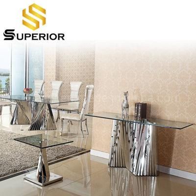 Modern Stainless Steel Sideboard Luxury Metal Glass Top Entrance Console Table