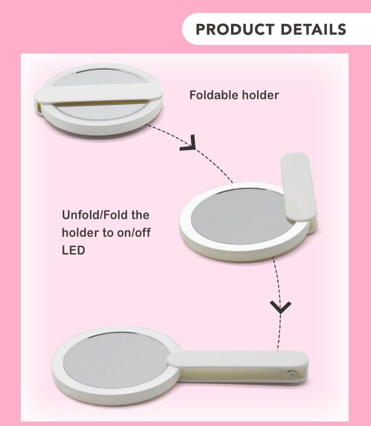 Foldable Hand Mini Makeup LED Travel Pocket Mirror for Beauty Cosmetic