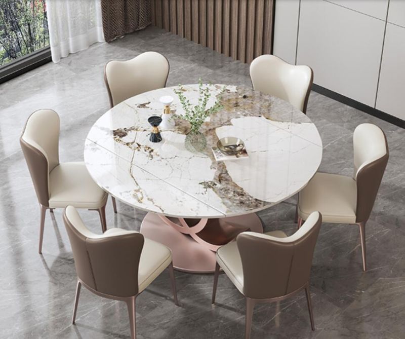 Hot Sale New Modern Best Price Luxury Italian Marble Top Stainless Steel Dining Furniture Set Extendable Dining Tables and Chairs