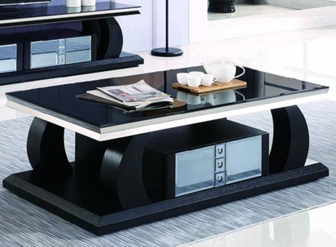 China Professional Supplier Factory Price Modern Steel Wood and Glass Side Coffee Table with Modern TV Cabinet