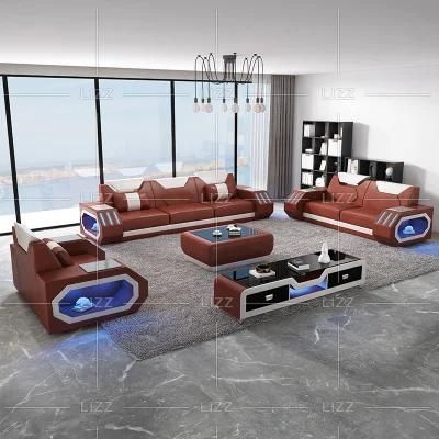 European Modern Leather Home Furniture Wood Frame Sofa with LED Lights