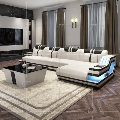 High Quality Leisure Home Office Living Room Furniture European Modern Luxury PU Leather LED Sofa