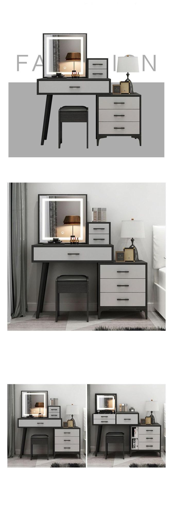 Bedroom Dressing Table with Light Gray Simple Modern Storage Cabinet One Light Luxury Net Red Ins Wind Vibrato Dressing Table 0019