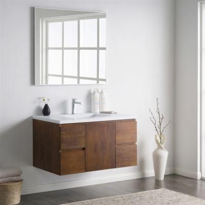 Modern Bathroom Vanity Red Oak Basin Cabinet with Mirror Bathroom Furniture