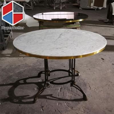 Diameter 150cm Italian Carrara White Marble Dining Table Round Shape with Gold Rim