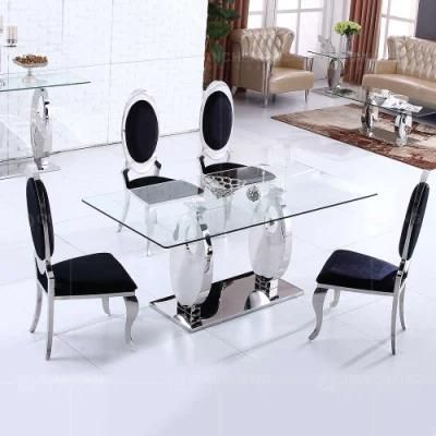 Modern Restaurant Tempered Glass Top Center Dining Table Set