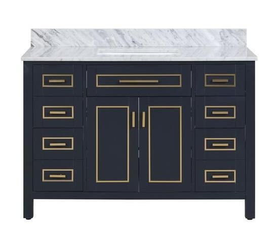 48"W X 22"D Blue Vanity and Carrara Marble Vanity Top with Rectangular Undermount Bowl