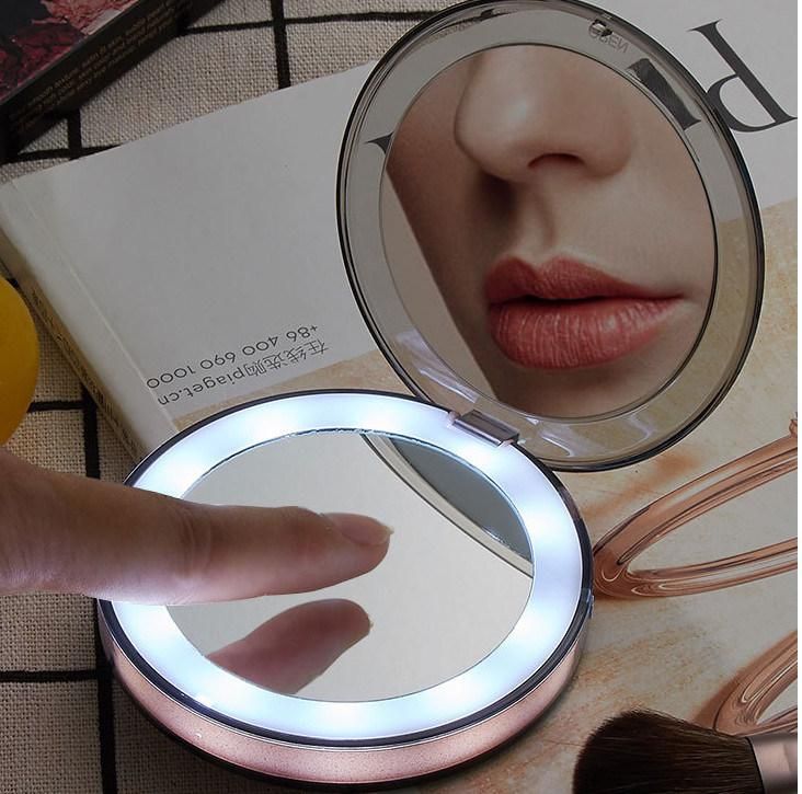 Double Sided LED Lighted Facial Makeup Compact Foldable Mirror with Power Bank Cosmetic Beauty Make up Tools