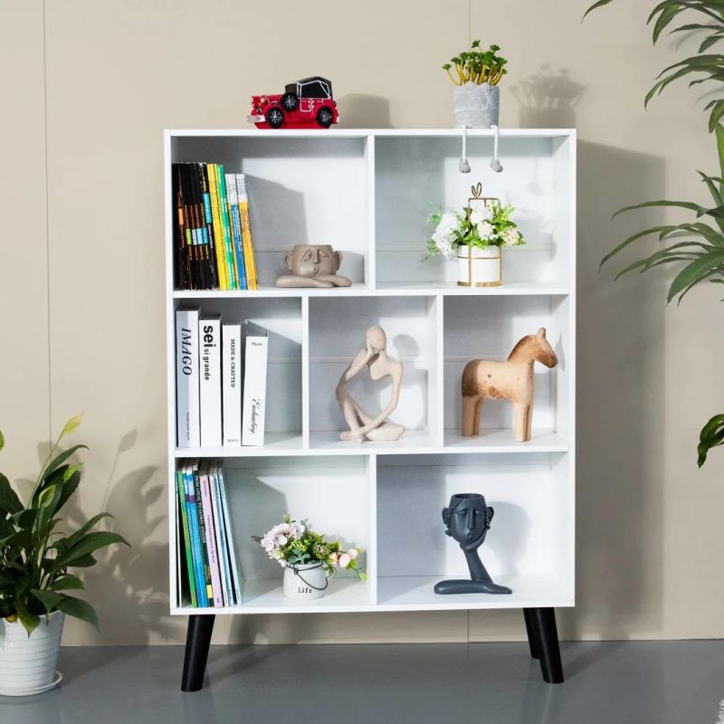 Black Bookshelf, 3 Tier Modern Bookcase with Legs, Bookshelves Wood Storage Shelf, Rustic Open Book Shelves Cube