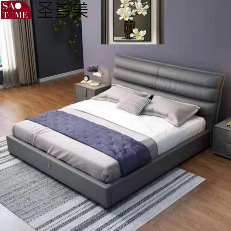 Home Bedroom Furniture Luxury Wooden Leather King Bed and Left Tata Rice with Cabinet