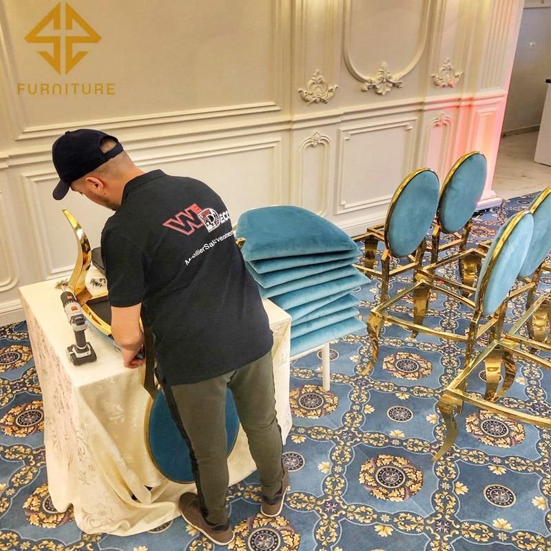 Outdoor Event Used Hollow Back Stainless Steel Golden Rimmed Wedding Chairs
