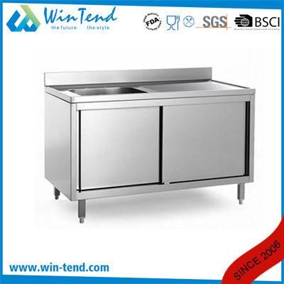 Industrial Stainless Steel Kitchen Work Table Cabinet with Single Sink