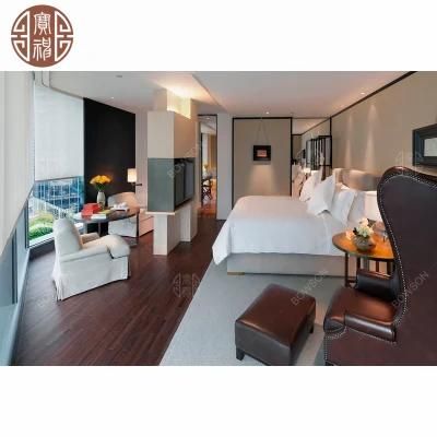 High End Hotel Apartment Bedroom Living Room Furniture with Genuine Leather and Wood Veneer