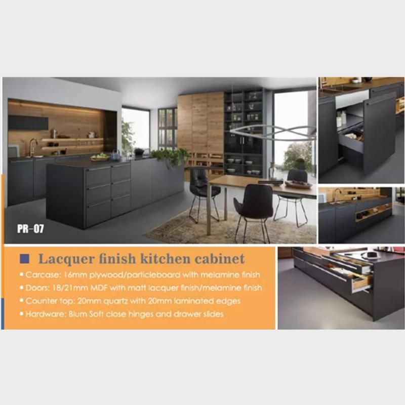 Black Matt Lacquer European Style Modular Kitchen Cabinet