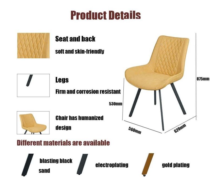 Modern Design Style Dining Room Furniture High Back Fabric Dining Chair with Metal Tube Leg