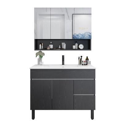 Modern Bathroom Cabinet Vanity Plywood, Half Mirror Cabinet, Floor Mounted