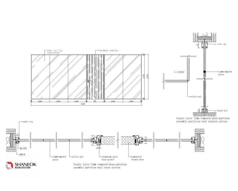 Office Partition, Wall Width 30mm, Aluminum Frame Glass Wall