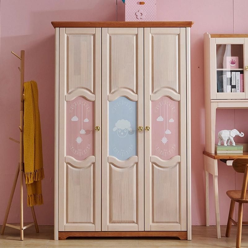 Chinese Standard Modern Design Wooden Kids Youth Bedroom Set Furniture Lacquer Paint Small Kids Wardrobe Cabinet