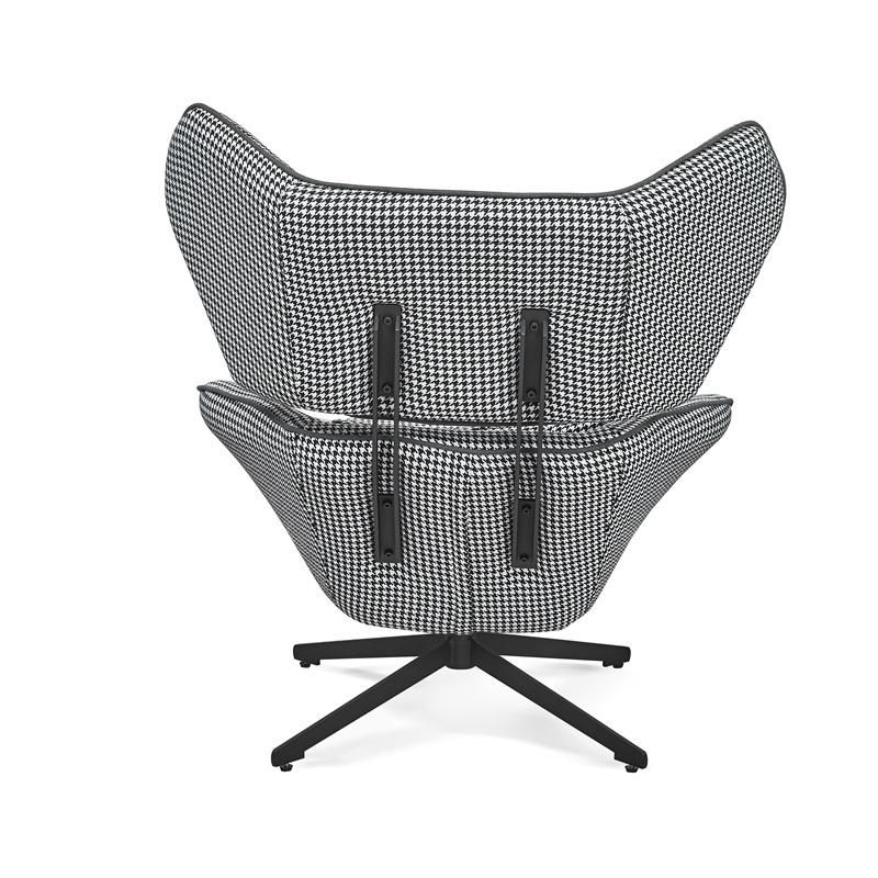 European High Back Houndstooth Grey Fabric Minimalist Lounge Leisure Chairs for Living Room