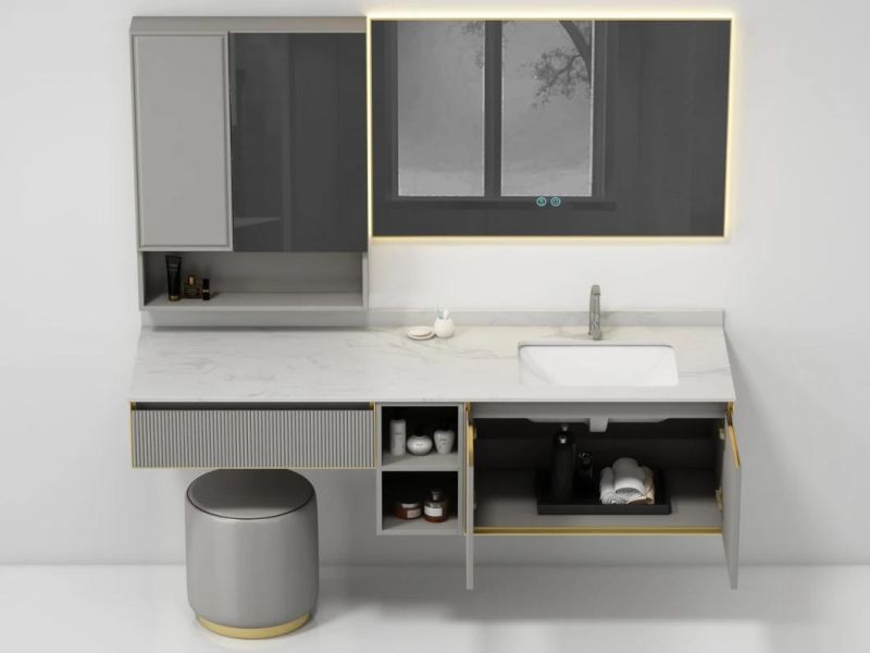 Modern and Luxury Gray Bathroom Cabinet with Side Mirror Cabinet