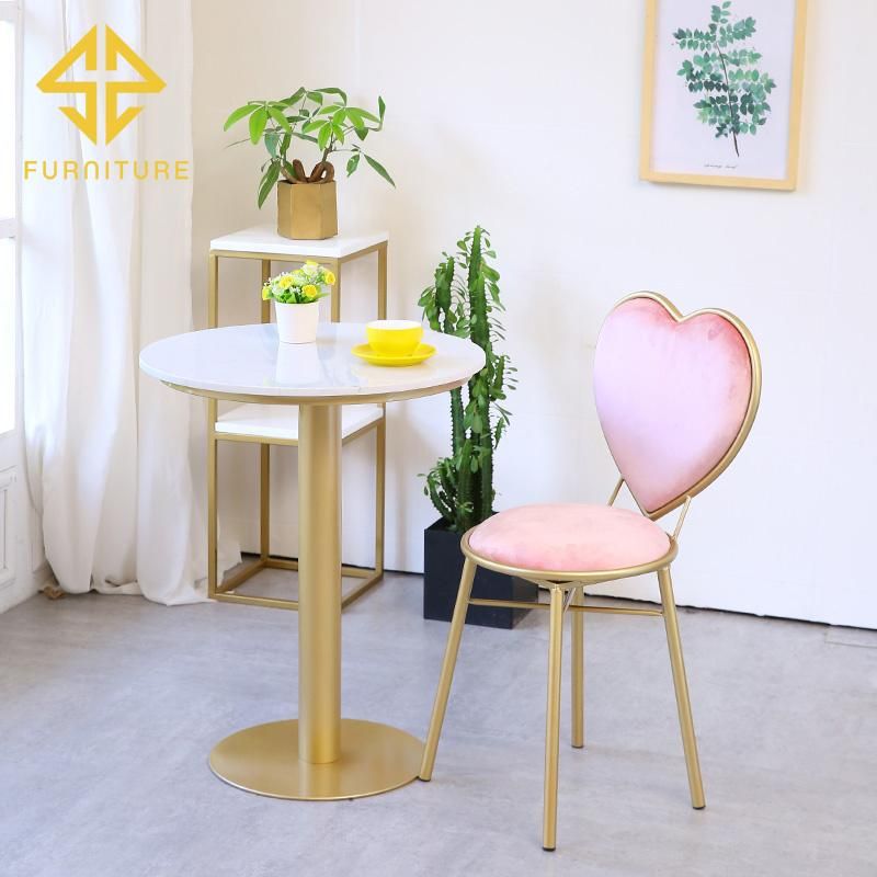 Modern Golden Heart Metal Frame Velvet Cover Dining Chair for Hotel Wedding Banquet Used