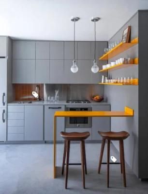 Simple Design Open Shelving Light Grey Flat Storge Bar Kitchen Cabinets