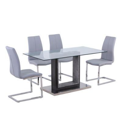 Factory Contemporary Cheap Price Stainless Steel Dining Table and Chair Sets with Glass Table PU Seat Square Tube Chair