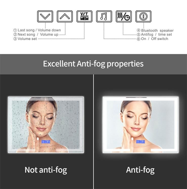Anti-Foggy Wireless Speaker Smart LED Bathroom Mirror with Time Display