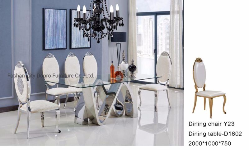 Modern Home Furniture Clear Glass Metal Dining Table and Chair Set