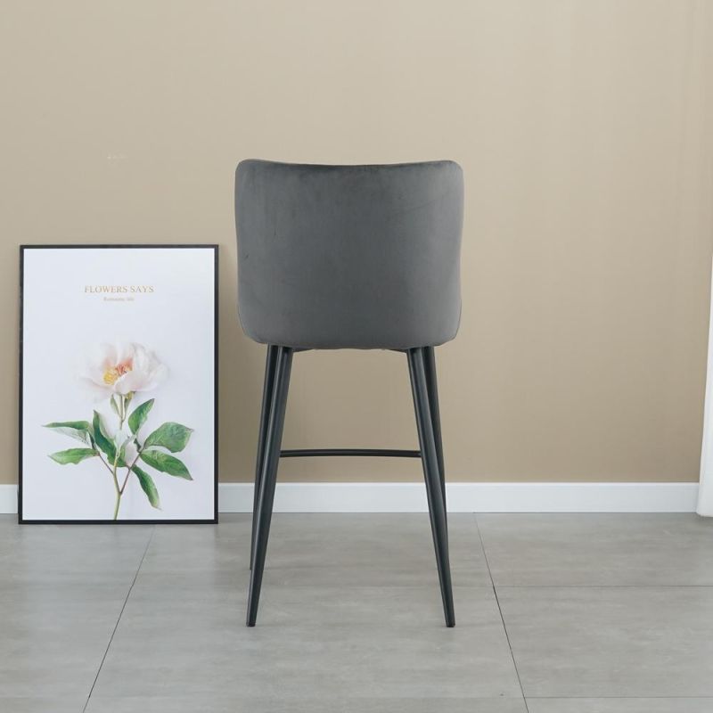 Modern Simple Style Grey High Bar Chair Restaurant Height Counter Velvet Fabric Bar Stool