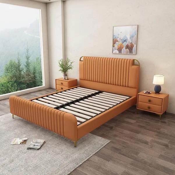 Commercial Latest Wooden Home Bedroom Storage Leather Bed