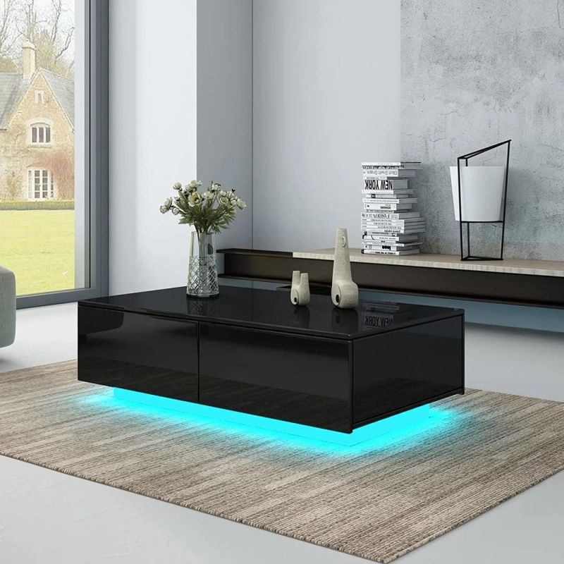 Home Furniture Wooden Material High Quality Modern LED Coffee Table