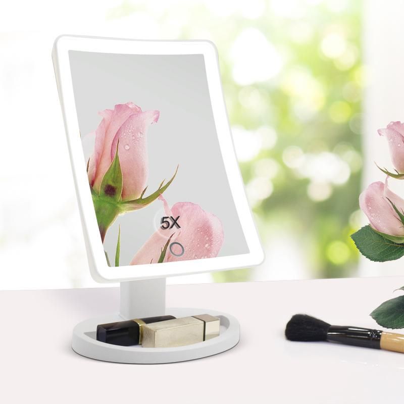 Custom Logo Magnify Dimmable LED Lighted Vanity Desk Makeup Mirror