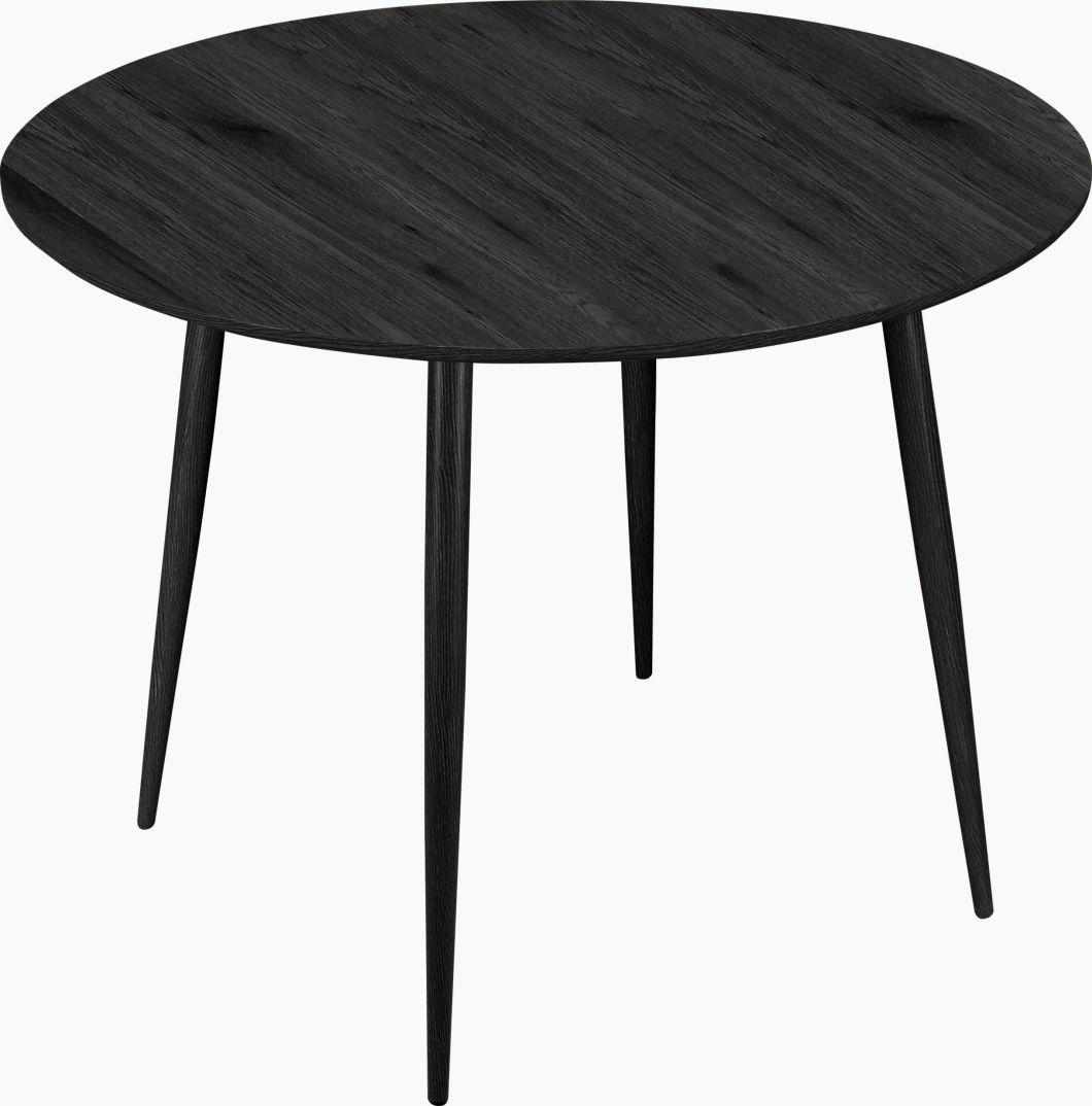 Modern MDF Top Ash Veneer Metal Legs Black Round Small Dining Dinner Table for Room Restaurant Kitchen Use