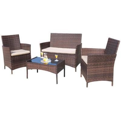 Modern Outdoor PE Wicker Villa Garden Tea Table Backyard Rattan Garden Sofa Set