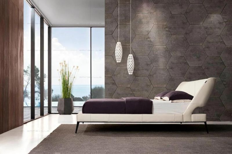 Modern Italy Design Bedroom Furniture Leather Wall Bed with Stainess Steel Legs