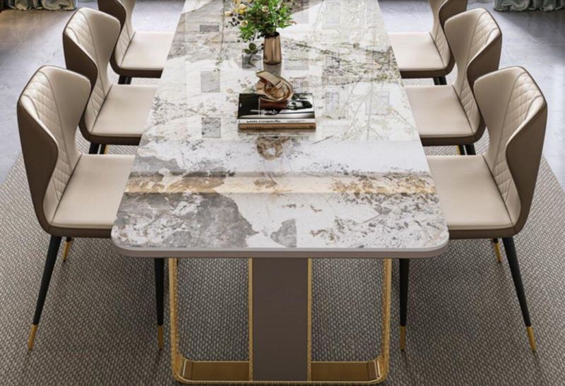 Luxury Modern Dining Table 6 Person Stainless Steel Marble Dining Table