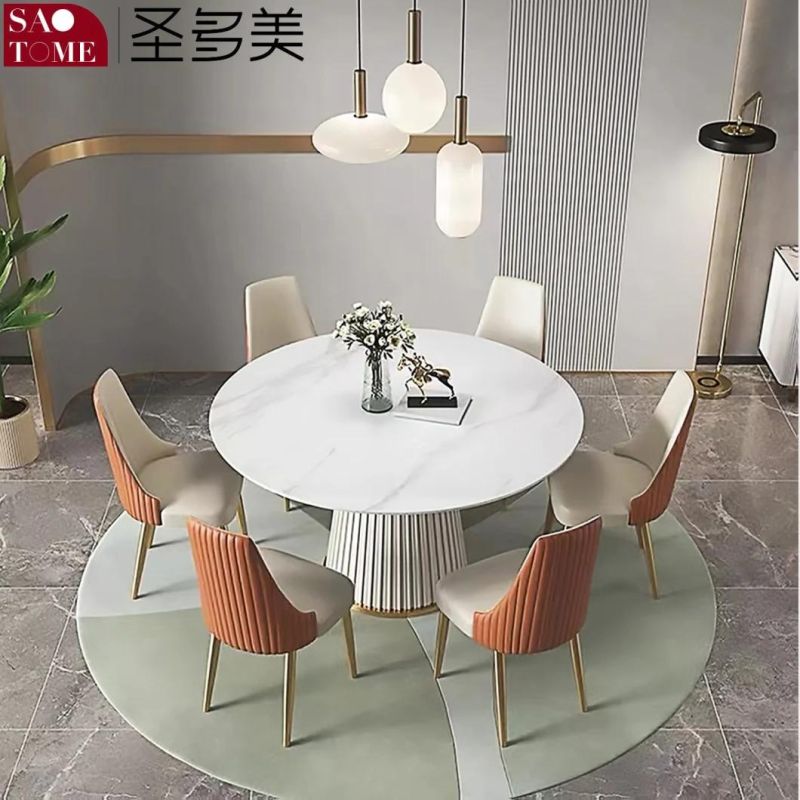 Modern Living Room Rock Board Furniture PU Leather Facing Round Dining Table