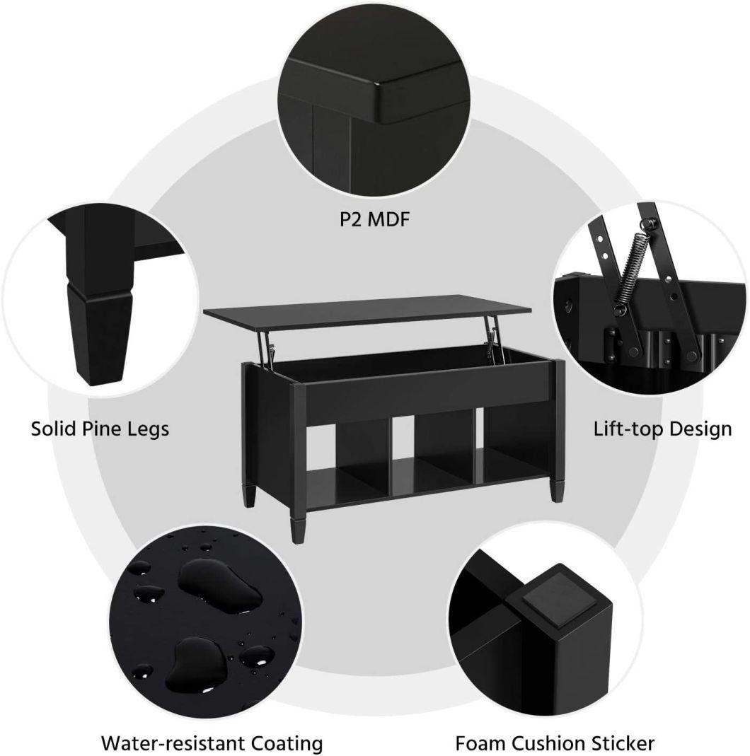 Yaheetech Minimalist Wooden Lift Top Coffee Table W/Hidden Storage Compartment & Lower 3 Cube Open Shelves for Living Room