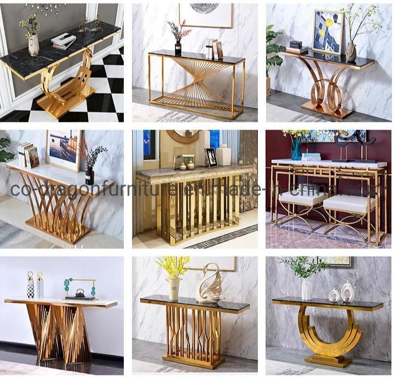 Modern Gold Stainless Steel Console Table Furniture with Marble Top