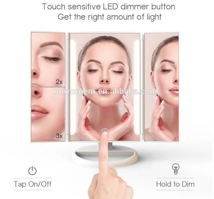 Top-Rank Selling Trifold LED Makeup Dimmable Brightness Furniture Mirror for Home Decoration