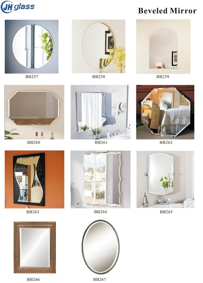 Wall Mounted Home Decorative Furniture Frame Frameless Bathroom Bath Mirror with Glass Shelf