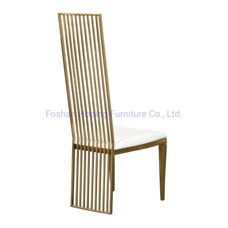 Luxury Golden Banquet Restaurant Dining Furniture Stainless Steel Wedding Chair Metal High Back Chair Home Furniture Dining Chair Gold Hotel Chairs