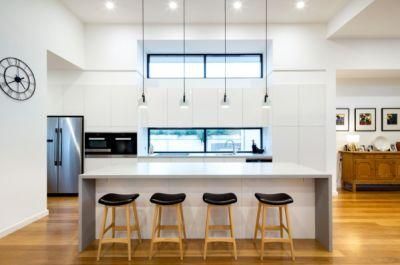 High Gloss White Clear Cupboard with Island Lacquer Paint Flat Handleless Kitchen Cabinets