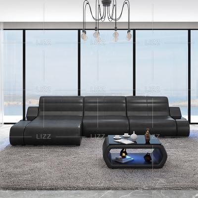 Wholesale Hot Selling Italian Style Modern Top Grain Geniue Leather L Shape Corner LED Sofa for Room Furniture