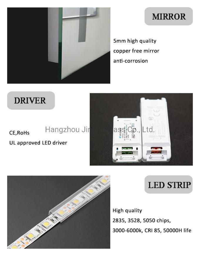 Anti Fog Hotel Vanity Wall Mounted Bath LED Mirror with Dimmer and Magnifier