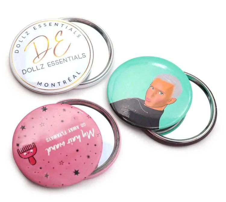 Customized Cute Button Pin Small Mirror Hand Mirror Custom Pocket Makeup Mirror